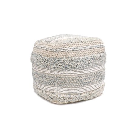 PASARGAD HOME Grand Canyon Shag Cotton Pouf Beige 17.75 x 17.75 x 17.75 in. PPF-176-1